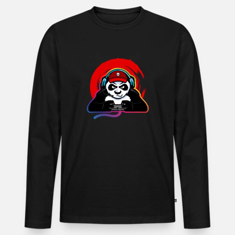 Gaming Panda Headset Controller - Männer Premium Bio Langarmshirt - Schwarz