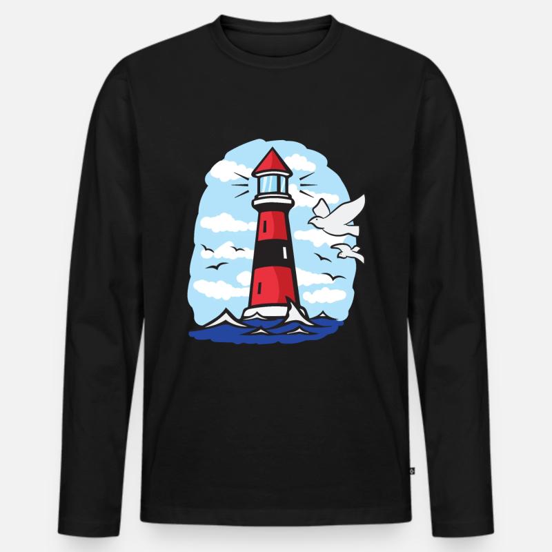 Leuchtturm mit Möwen - Männer Premium Bio Langarmshirt - Schwarz