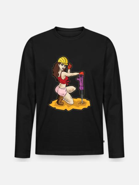 Sexy construction worker with jackhammer erotic construction - Men's Premium Organic Long Sleeve Shirt - black