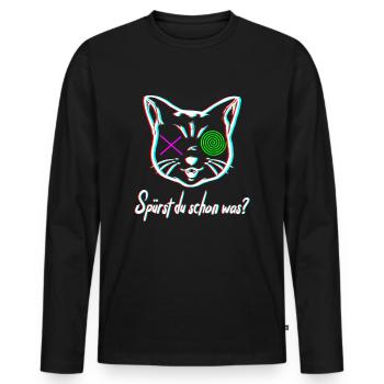 Lustige Psychedelische Katze im Urlaub auf Keta - Männer Premium Bio Langarmshirt - Schwarz - Vorne - Nico (187cm)