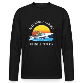 Permis de bateau passé cadeau - T-shirt manches longues Premium bio Homme - noir - Devant - Nico (187cm)