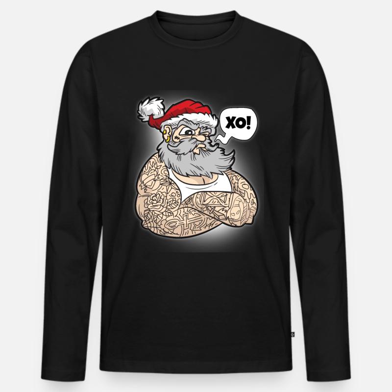 Weihnachtsmann mit Tattoos - Männer Premium Bio Langarmshirt - Schwarz
