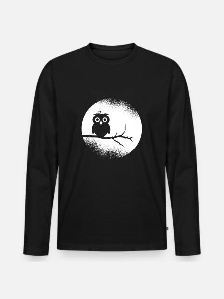 Eule Waldbewohner Eulen Vollmond - Männer Premium Bio Langarmshirt - Schwarz