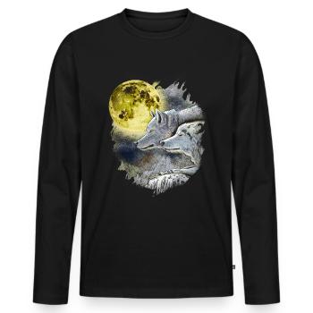 Phantasie Wolf Wölfe mit Mond - Männer Premium Bio Langarmshirt - Schwarz - Vorne - Nico (187cm)