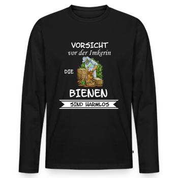 Vorsicht vor der Imkerin - Männer Premium Bio Langarmshirt - Schwarz - Vorne - Nico (187cm)