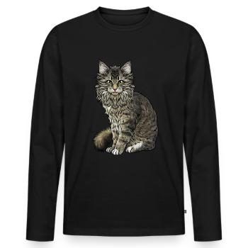 Maine Coon Katze - Männer Premium Bio Langarmshirt - Schwarz - Vorne - Nico (187cm)