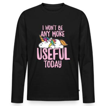 Funny Unicorn Unicorn Being Lazy Fun Gift - Men's Premium Organic Long Sleeve Shirt - black - Front - Nico (187cm)