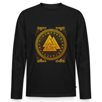 Germanische Wotansknoten Valknut und Futhark - Männer Premium Bio Langarmshirt - Schwarz - Vorne - Nico (187cm)