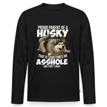 Stolze Eltern eines Husky Hund - Männer Premium Bio Langarmshirt - Schwarz - Vorne - Nico (187cm)