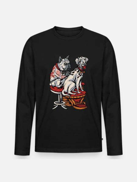 Französische Bulldogge Dalmatiner Tattoo - Männer Premium Bio Langarmshirt - Schwarz