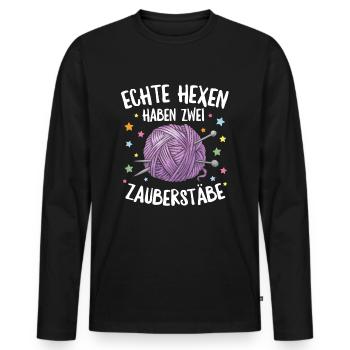 Stricken Häkeln Handarbeiten Wolle lustiger Spruch - Männer Premium Bio Langarmshirt - Schwarz - Vorne - Nico (187cm)