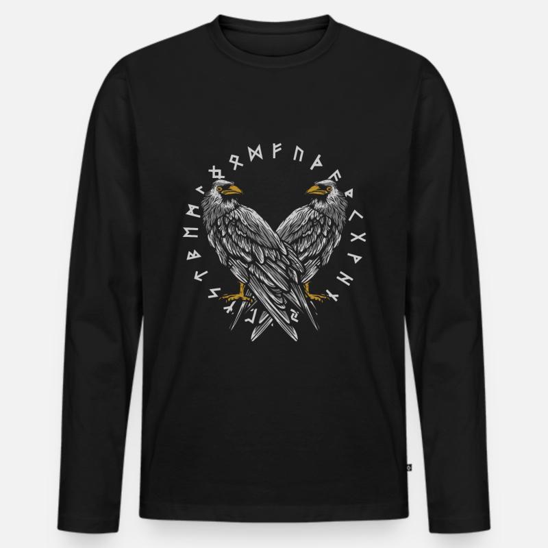 Odins Raben mit Futhark Kreis - Männer Premium Bio Langarmshirt - Schwarz