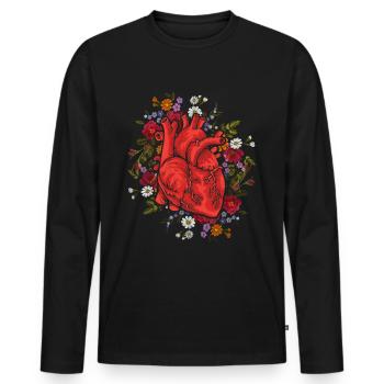 Anatomische Blumen Herz - Männer Premium Bio Langarmshirt - Schwarz - Vorne - Nico (187cm)