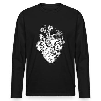 Anatomisches Herz mit Blumen - Männer Premium Bio Langarmshirt - Schwarz - Vorne - Nico (187cm)