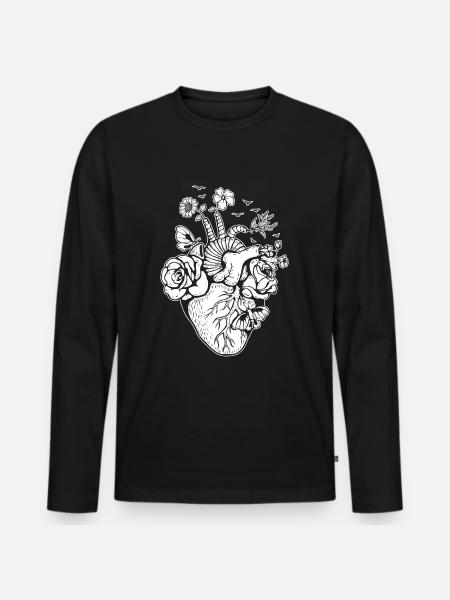 Anatomical heart with flowers - Men's Premium Organic Long Sleeve Shirt - black