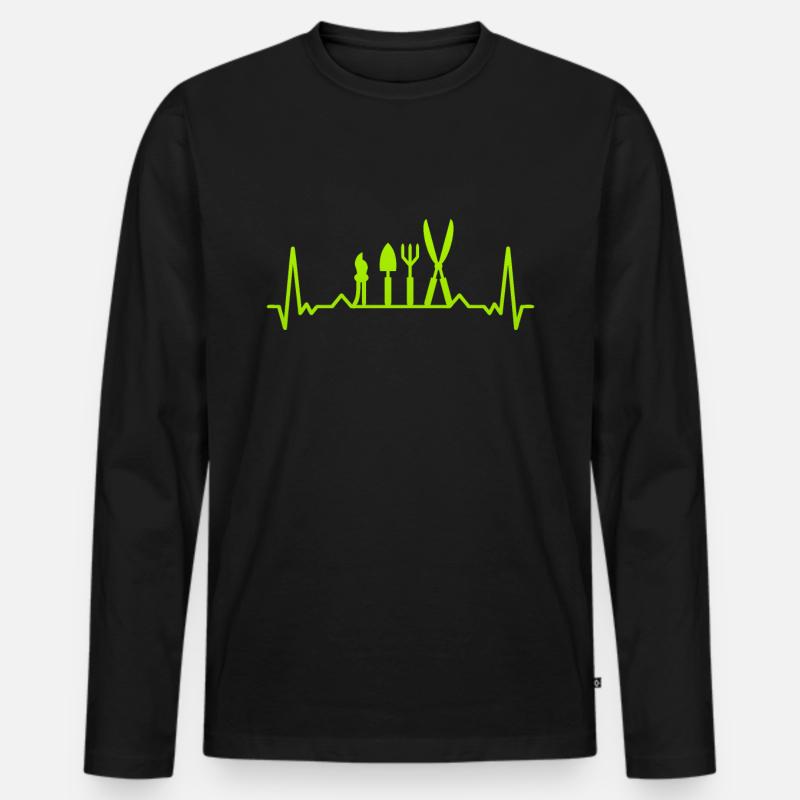 Heckenschere Schaufel Herzschlag - Männer Premium Bio Langarmshirt - Schwarz