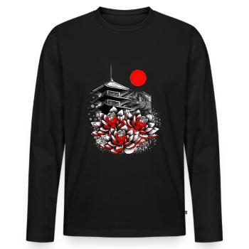 Asiatique geisha japon lotus - T-shirt manches longues Premium bio Homme - noir - Devant - Nico (187cm)