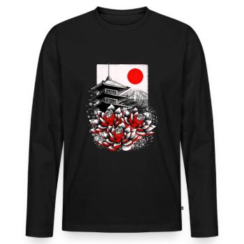Asian geisha japan lotus - Men's Premium Organic Long Sleeve Shirt - black - Front - Nico (187cm)