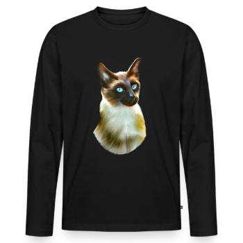 Portrait de chat siamois - T-shirt manches longues Premium bio Homme - noir - Devant - Nico (187cm)