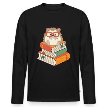 Hérisson sur les livres - T-shirt manches longues Premium bio Homme - noir - Devant - Nico (187cm)