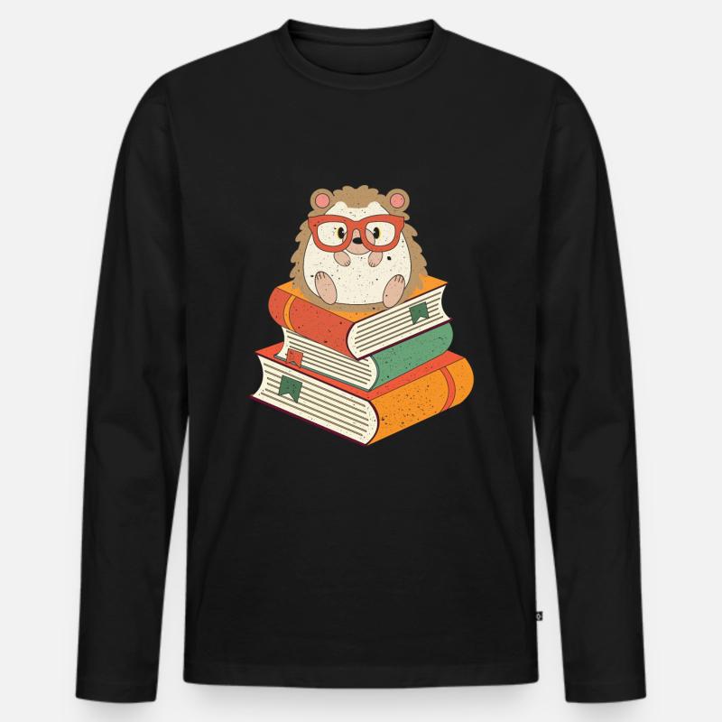 Igel auf Büchern - Männer Premium Bio Langarmshirt - Schwarz