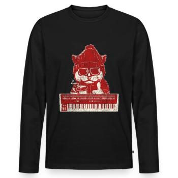 Coole Synthesizer Kaffee Katze - Männer Premium Bio Langarmshirt - Schwarz - Vorne - Nico (187cm)