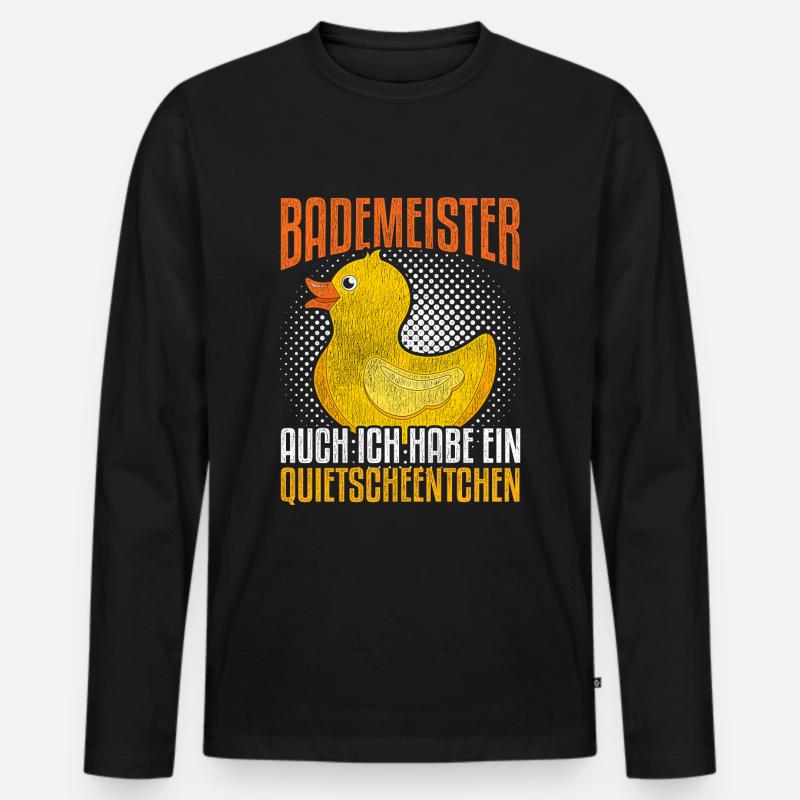 Bademeister Badeentchen Spruch - Männer Premium Bio Langarmshirt - Schwarz