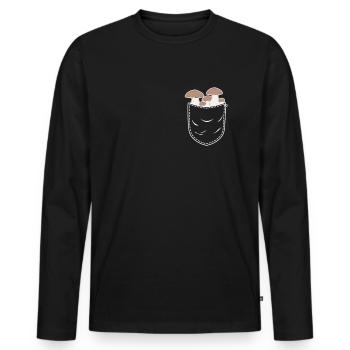 Funny Mushroom Picker Porcini Mushroom Pocket - Men's Premium Organic Long Sleeve Shirt - black - Front - Nico (187cm)