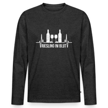 Riesling Weißwein Weinfest Herzschlag - Männer Premium Bio Langarmshirt - Anthrazit meliert - Vorne - Nico (187cm)
