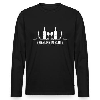 Riesling Weißwein Weinfest Herzschlag - Männer Premium Bio Langarmshirt - Schwarz - Vorne - Nico (187cm)