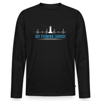 Fehmarn Ostsee Spruch Leuchtturm Herzschlag - Männer Premium Bio Langarmshirt - Schwarz - Vorne - Nico (187cm)