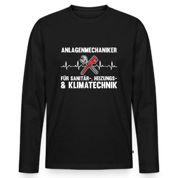 Anlagenmechaniker Sanitär Klimatechnik Herzschlag - Männer Premium Bio Langarmshirt - Schwarz - Vorne - Nico (187cm)