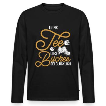 Leseratte Tee Spruch Bücherwurm - Männer Premium Bio Langarmshirt - Schwarz - Vorne - Nico (187cm)