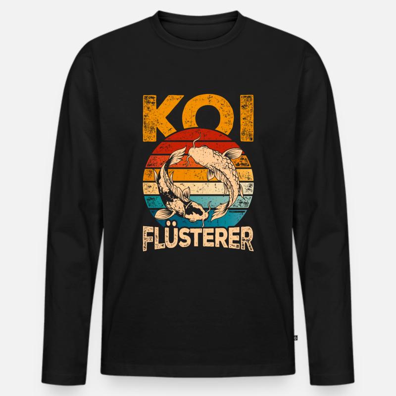 Retro Koi Karpfen - Männer Premium Bio Langarmshirt - Schwarz