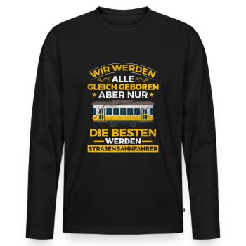 Straßenbahn Tram Straßenbahnfahrer Beruf - Männer Premium Bio Langarmshirt - Schwarz - Vorne - Nico (187cm)
