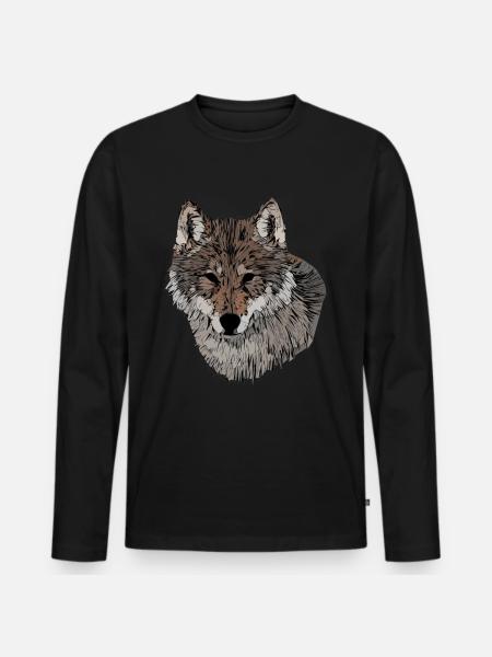 Wolf Tier Motiv Raubtier Tiergesicht Wolfsmotiv - Männer Premium Bio Langarmshirt - Schwarz