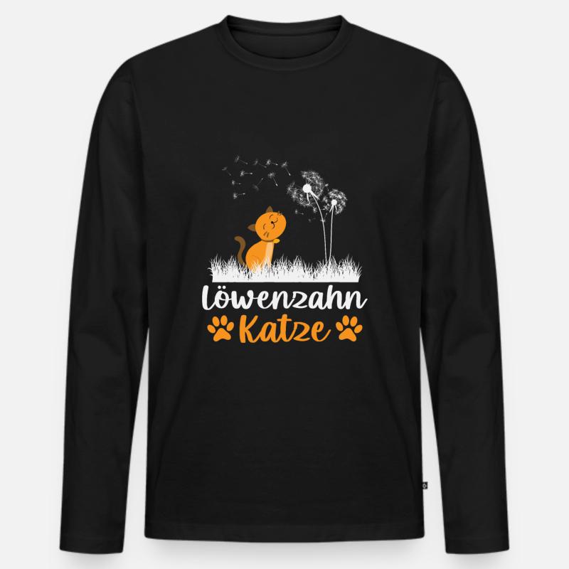 Löwenzahn Katze Pusteblume - Männer Premium Bio Langarmshirt - Schwarz