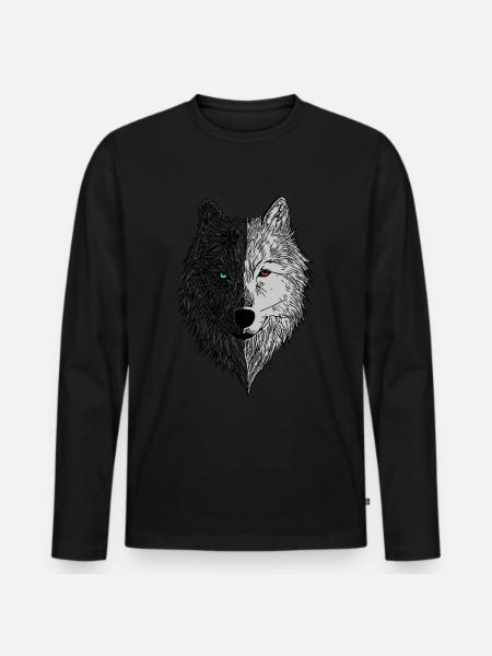 Wolf Tier Motiv Wolfsmotiv - Männer Premium Bio Langarmshirt - Schwarz