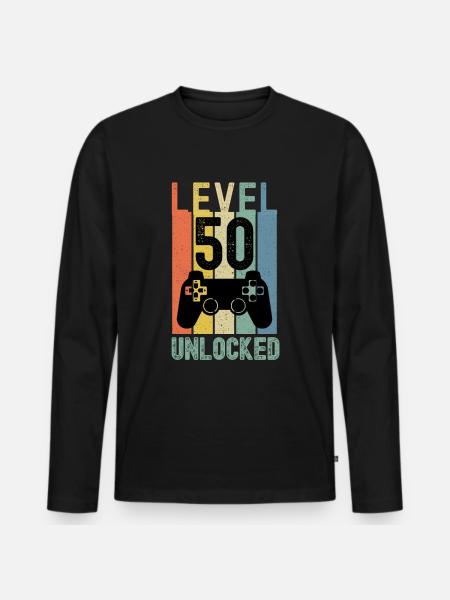 Level 50 Unlocked Funny Gaming - Men's Premium Organic Long Sleeve Shirt - black
