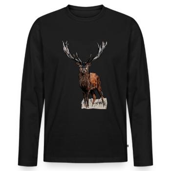 Jagd Hirsch Jäger Hirsche Hunting Jagdmotiv - Männer Premium Bio Langarmshirt - Schwarz - Vorne - Nico (187cm)