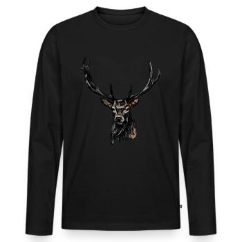 Jagd Jäger Hirsch Hunting Jagdmotiv - Männer Premium Bio Langarmshirt - Schwarz - Vorne - Nico (187cm)