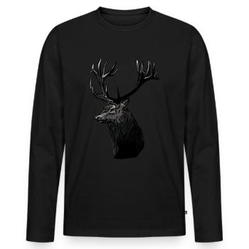 Hirsch Jäger Jagd Hirsche Hunting Jagdmotiv - Männer Premium Bio Langarmshirt - Schwarz - Vorne - Nico (187cm)