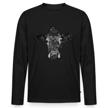 Vache Agriculteur Motif animal Visage animal - T-shirt manches longues Premium bio Homme - noir - Devant - Nico (187cm)
