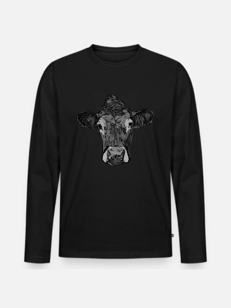 Kuh Bauer Tiermotiv Tiergesicht - Männer Premium Bio Langarmshirt - Schwarz