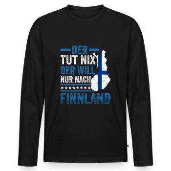 Nur nach Finnland Spruch Flagge Skandinavien - Männer Premium Bio Langarmshirt - Schwarz - Vorne - Nico (187cm)