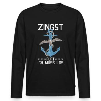 Retro Zingst ruft Anker Ostsee Fischland - Männer Premium Bio Langarmshirt - Schwarz - Vorne - Nico (187cm)