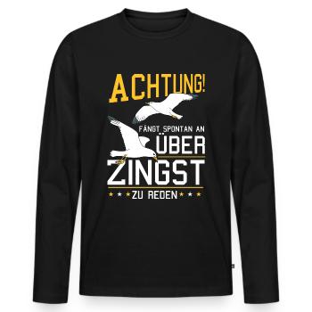 Redet über Zingst Ostsee Fischland Möwe - Männer Premium Bio Langarmshirt - Schwarz - Vorne - Nico (187cm)