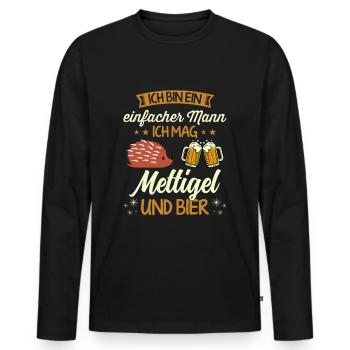 Mettigel und Bier Hackfleisch Hackepeter Mett - Männer Premium Bio Langarmshirt - Schwarz - Vorne - Nico (187cm)