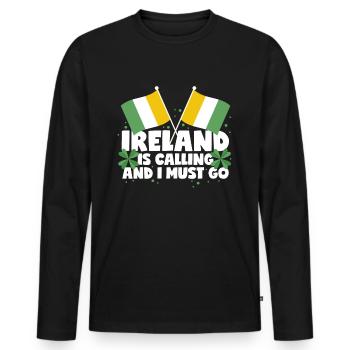 Ireland is calling and I must go Ireland saying - Men's Premium Organic Long Sleeve Shirt - black - Front - Nico (187cm)