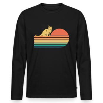 Chat Bleu Russe Rétro Vintage - T-shirt manches longues Premium bio Homme - noir - Devant - Nico (187cm)